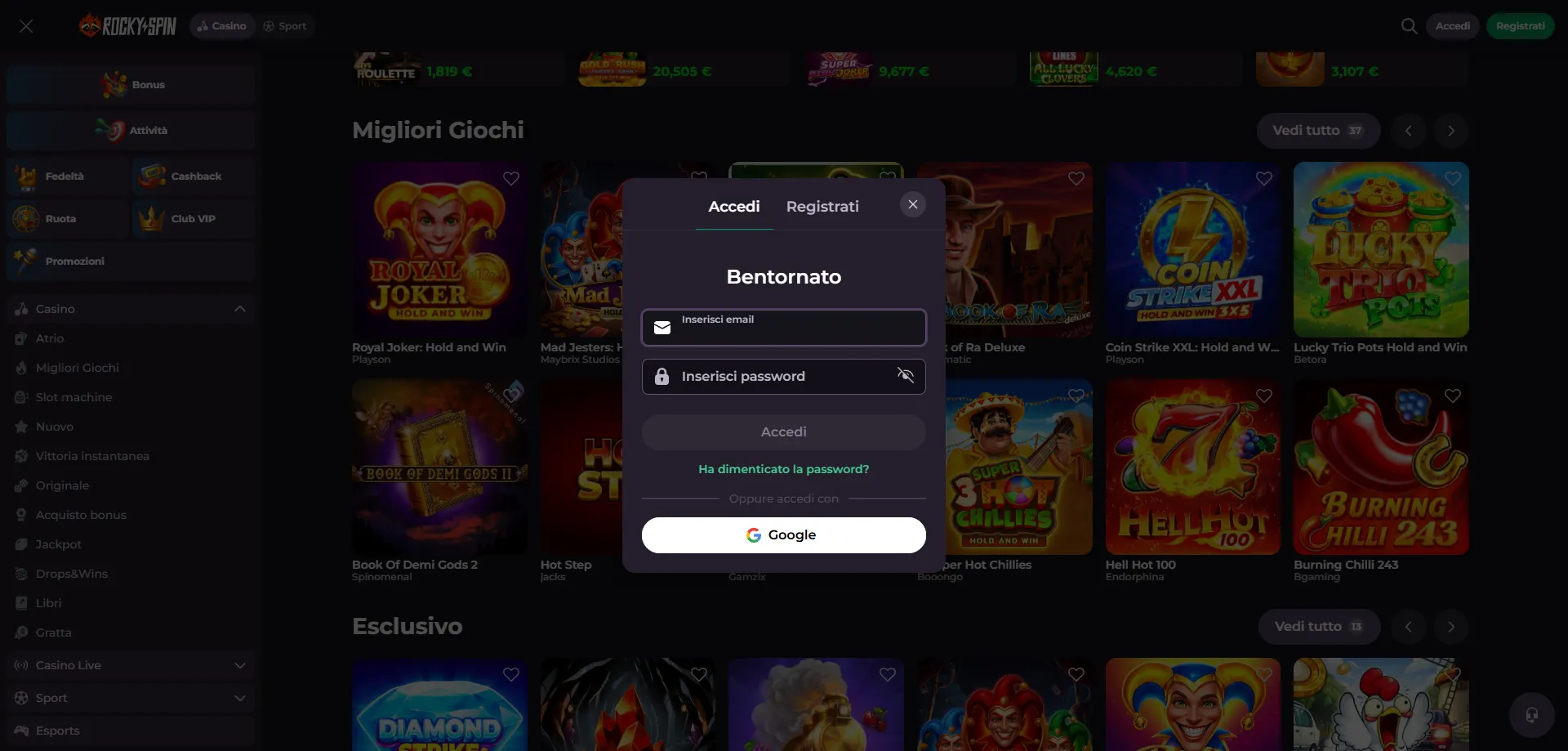 RockySpin Casino login e accesso rapido al sito ufficiale