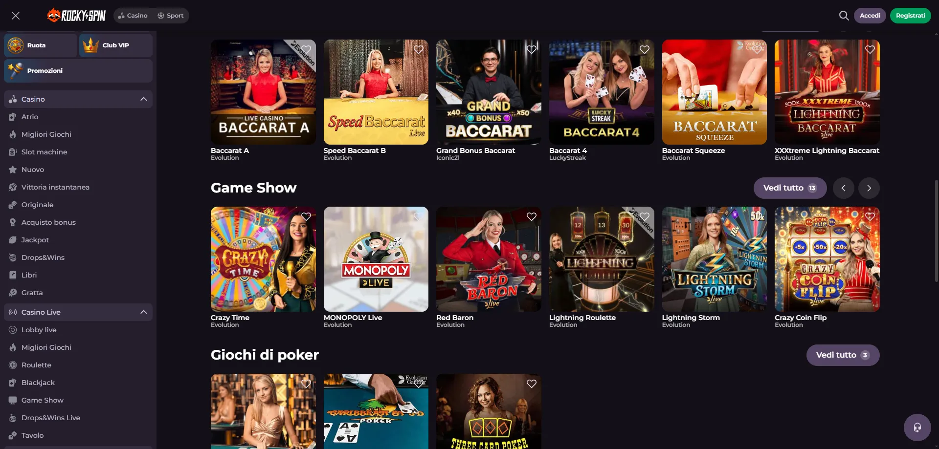 RockySpin Casino gamification in tempo reale e tornei dal vivo